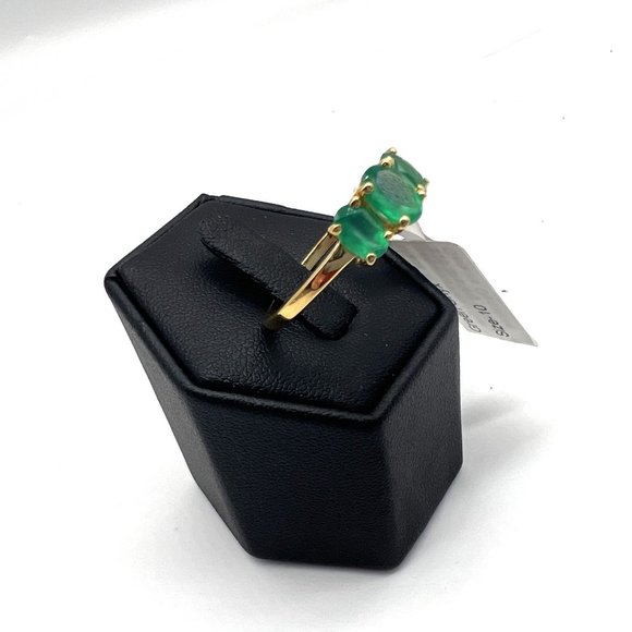 3 Stone Genuine Green Oval Onyx Ring Sterling Silver Vermeil Size 9.25 NWT - Picture 4 of 10